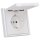 JUNG LS IP 44 Set Alpinweiß: LS1520KLWW SCHUKO Steckdose m. Klappdeckel + 551WU Dichtungsflansch + LS981WW Rahmen 1-fach