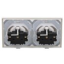 JUNG LS IP 44 Set Alpinweiß: 2x LS1520KLWW SCHUKO Steckdose m. Klappdeckel + 2x 551WU Dichtungsflansch + LS982WW Rahmen 2-fach