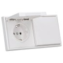 JUNG LS IP 44 Set Alpinweiß: 2x LS1520KLWW SCHUKO Steckdose m. Klappdeckel + 2x 551WU Dichtungsflansch + LS982WW Rahmen 2-fach