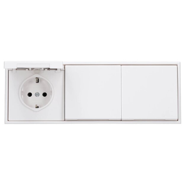 JUNG LS IP 44 Set Alpinweiß: 3x LS1520KLWW SCHUKO Steckdose m. Klappdeckel + 3x 551WU Dichtungsflansch + LS983WW Rahmen 3-fach