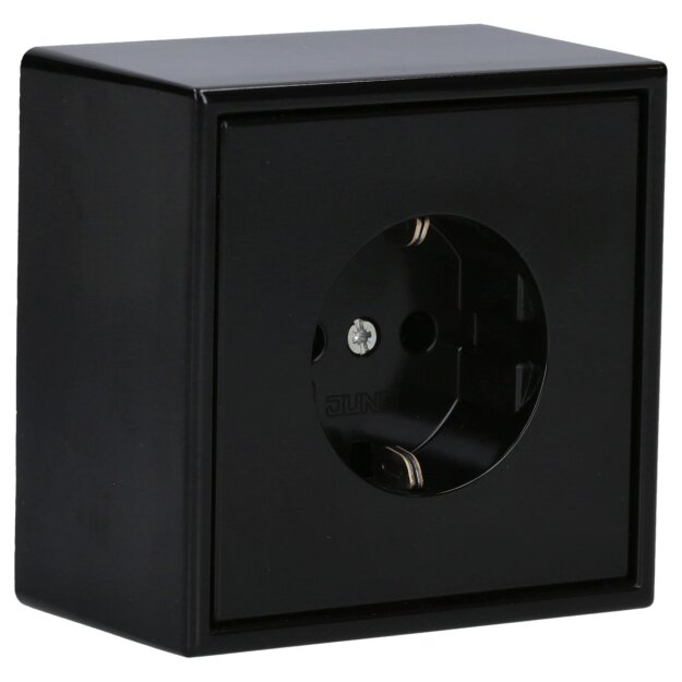 JUNG LS CUBE Set: Aufputzsteckdose aus 1520SW Steckdose + 1- fach Rahmen LS581ASW schwarz