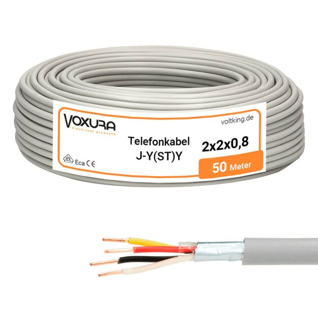Telefonkabel J-Y(ST)Y 2x2x0,8 50m Ring grau Fernmeldeleitung