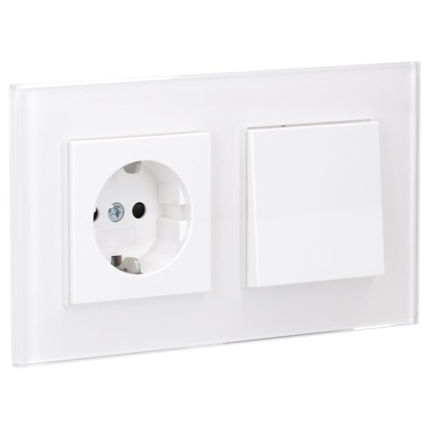 Gira Set: Steckdose 445303 + Wippschalter 310600 + 2fach Rahmen 021212 + Wippe 329603