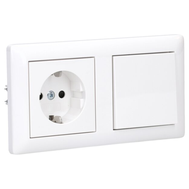 Gira Standard 55 Set: Steckdose mit erhöhtem Berührungsschutz 445303 , Wippschalter-Einsatz 310600, Rahmen 021203 und Wippe 329603