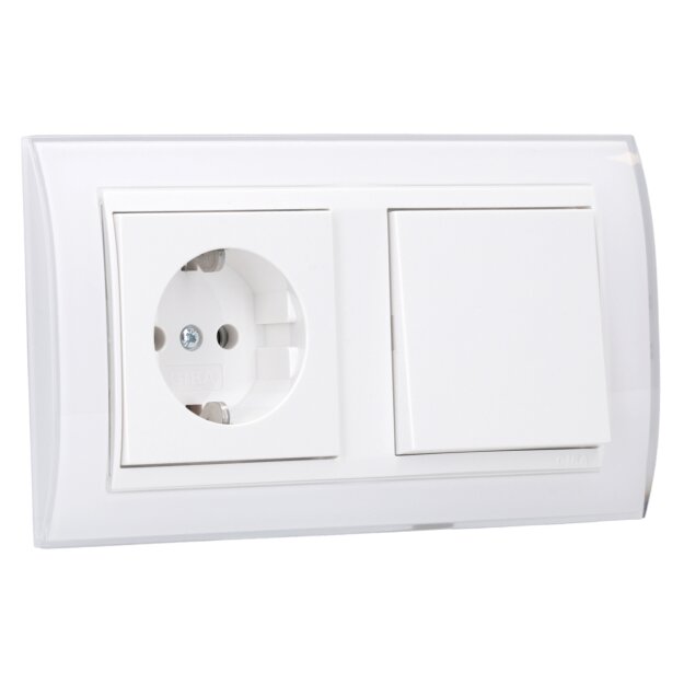 Gira Set: Steckdose 418803 + Wechselschalter 310600  + Wechselwippe 329603 + 2fach Rahmen 0212723