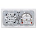 Gira Set: Steckdose 418803 + Wechselschalter 310600  + Wechselwippe 329603 + 2fach Rahmen 0212723