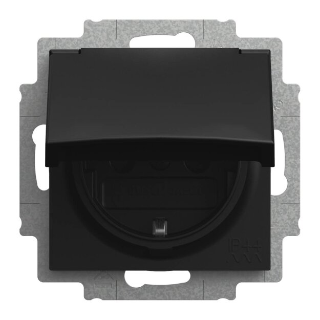 Busch-Jaeger 20 EUCKBD-915 SCHUKO® Steckdosen-Einsatz mit Klappdeckel IP44 Safety+ Busch-balance® SI Schwarz matt 2CKA002013A5538