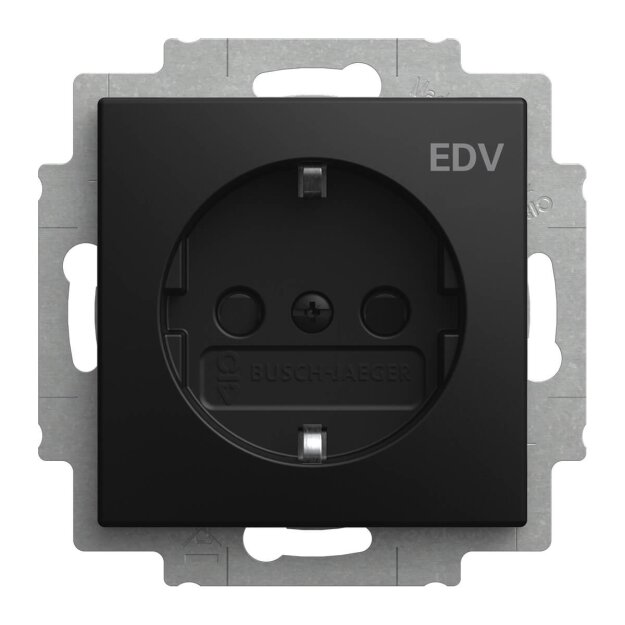 Busch-Jaeger 20 EUCB/DV-915 SCHUKO® Steckdosen-Einsatz mit Aufdruck "EDV" Safety+ Busch-balance® SI Schwarz matt 2CKA002013A5534