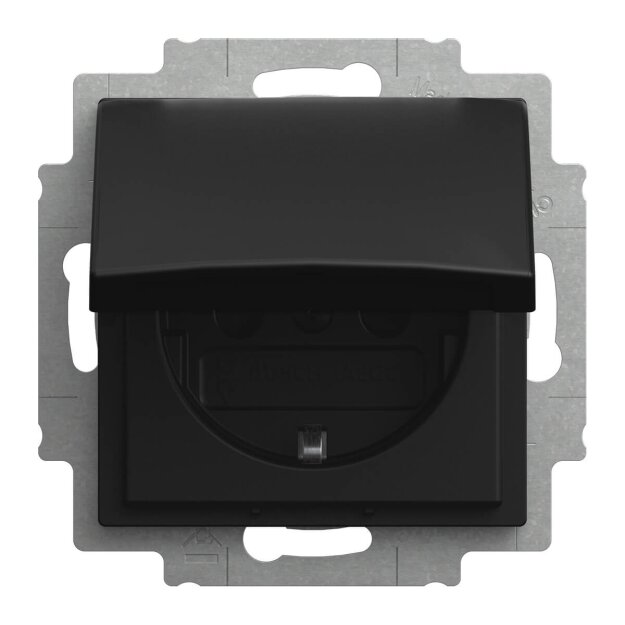 Busch-Jaeger 20 EUKB-915 SCHUKO® Steckdosen-Einsatz mit Klappdeckel Safety+ Busch-balance® SI Schwarz matt 2CKA002013A5540