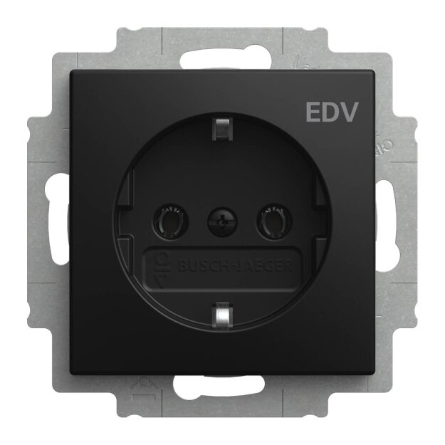 Busch-Jaeger 20 EUC/DV-915 SCHUKO® Steckdosen-Einsatz mit Aufdruck "EDV" Busch-balance® SI Schwarz matt 2CKA002011A6340