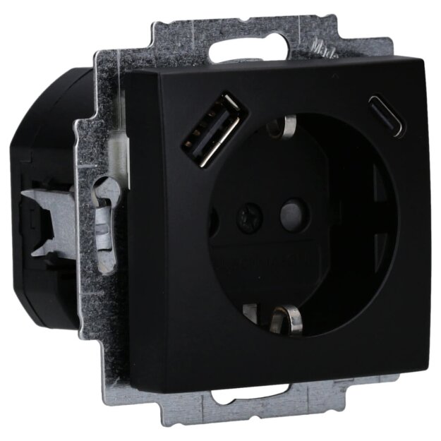 Busch-Jaeger 20 EUCB2USBAC-915 SCHUKO® USB-Steckdosen-Einsatz Safety+ mit USB A/C Busch-balance® SI Schwarz matt 2CKA002011A6342