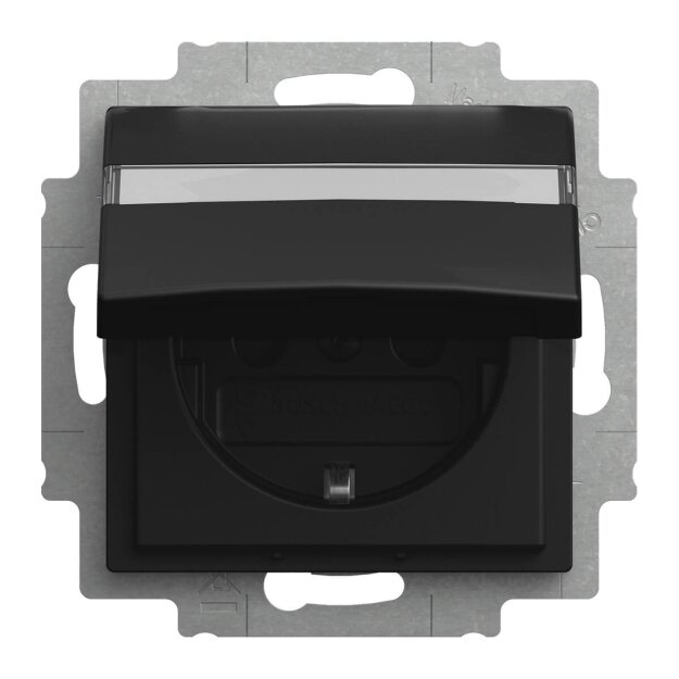 Busch-Jaeger 20 EUKNB-915 SCHUKO® Steckdosen-Einsatz Safety+mit Klappdeckel mit Beschriftungsfeld Schwarz matt 2CKA002013A5541