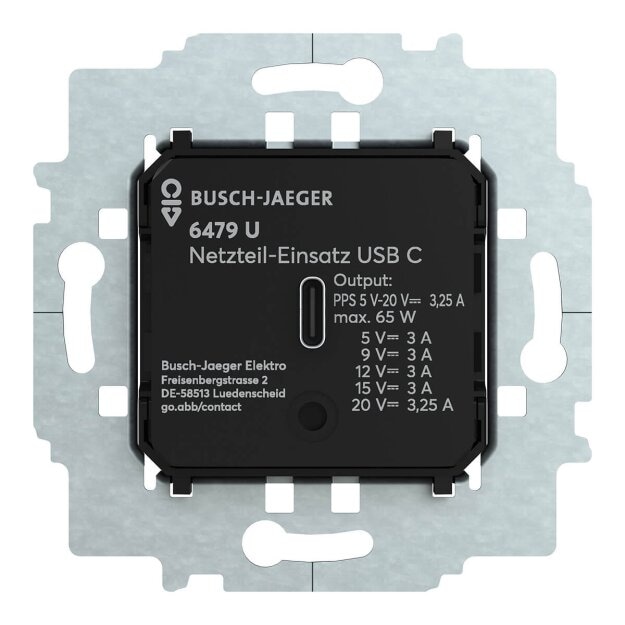 Busch-Jaeger 6479 U Power supply insert mit USB C schwarz matt   2CKA006400A0436