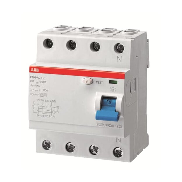 ABB F204A-63/0,5/16,7HZ FI-Schutzschalter 4P,Typ A 63A,500mA 16,7Hz 2CSF204196R4630