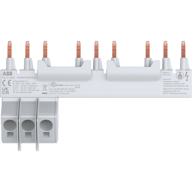 ABB PS1-3-1-65K 3-Phasen Sammelschiene 3x MS132-K + 1 Hilfsschalter seitlich 65A 1SAM301903R1013