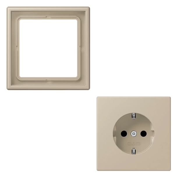 JUNG Set LS 990 Les Couleurs® Le Corbusier: LC1520243 Steckdose + LC981243 1-fach Rahmen ombre naturelle claire