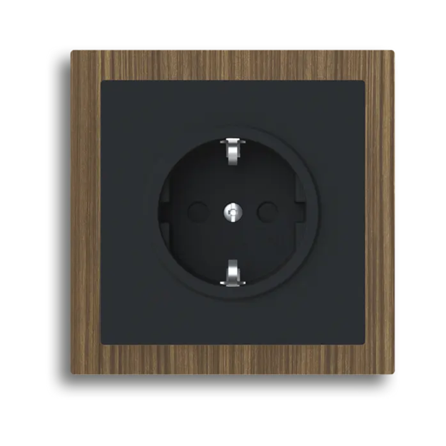 Busch-Jaeger Set  Busch-art linear®: 23 EUCB-45M SCHUKO® Steckdose Safety+ mit Berührungsschutz + 1721-4086 Abdeckrahmen 1-fach Holz Walnuss schwarz matt