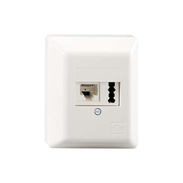 Rutenbeck UAE/TAE-Anschlussdose 2-fach Aufputz 2 x 6-polig 2 x 6 Schraubkontakte Reinweiß IAE/UAE 8-TAE 6 F+N Ap rw