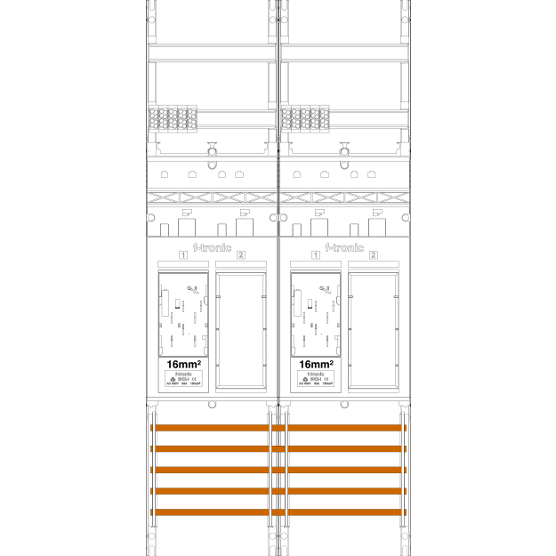 F-Tronic 7141006 Zählerfeld ER26-16 2-feldrig H=1050mm 2-eHZ 16mm² 2 Reserveplatz