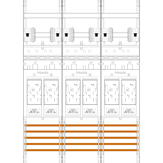 F-Tronic 7141072 Zählerfeld E316-HSP 3-feldrig H=1050mm 6-eHZ 6 HSP E316-HSP