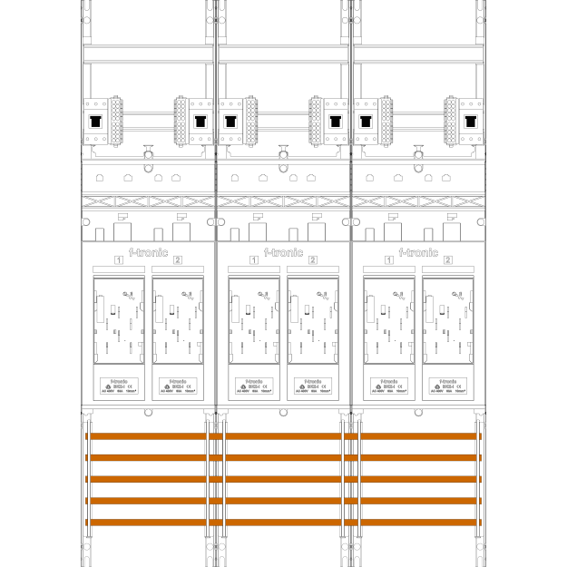 F-Tronic 7141072 Zählerfeld E316-HSP 3-feldrig H=1050mm 6-eHZ 6 HSP