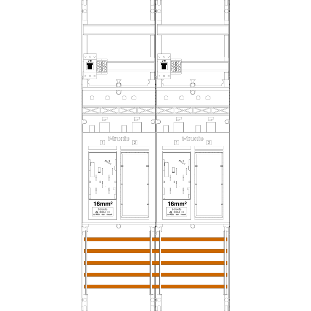 F-Tronic 7141106 Zählerfeld ER26-16-HSS 2-feldrig H=1050mm 2-eHZ 16mm² 2 HSS 2 Reserveplatz