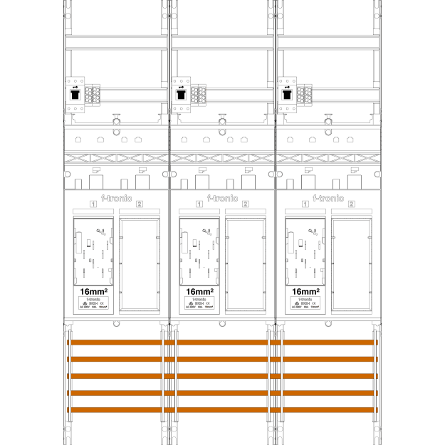F-Tronic 7141107 Zählerfeld ER36-16-HSS 3-feldrig H=1050mm 3-eHZ 16mm² 3 HSS 3 Res. ER36-16-HSS