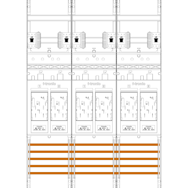 F-Tronic 7141122 Zählerfeld E316-HSS 3-feldrig H=1050mm 6-eHZ 6 HSS E316-HSS