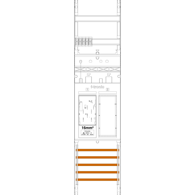 F-Tronic 7141154 Zählerfeld ER6DS-16 1-feldrig H=1050mm 1-eHZ 16mm² mit DS 1 Reserveplatz