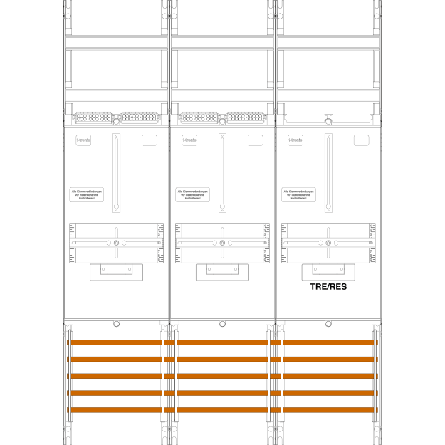 F-Tronic 7141304 Zählerfeld Z21BR1B 3-feldrig H=1050mm 2-3.HZ 1 TRE Z21BR1B