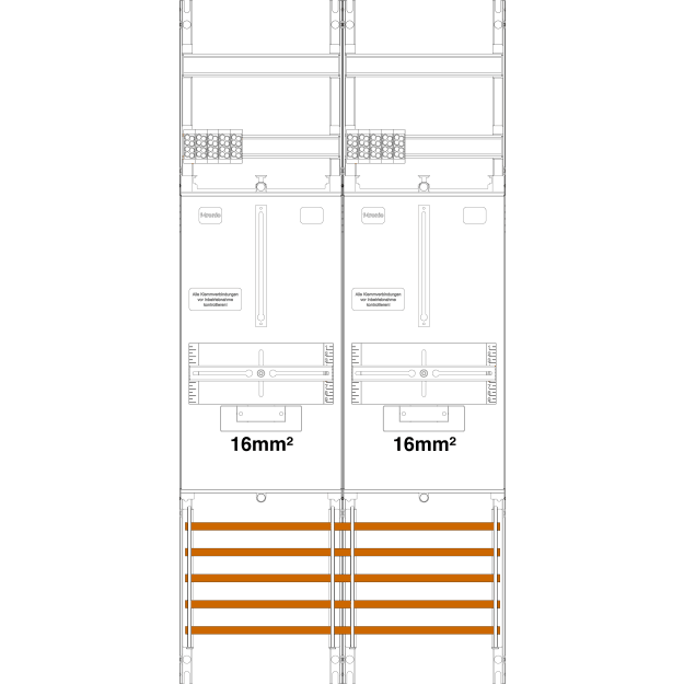 F-Tronic 7141309 Zählerfeld Z21B-16 2-feldrig H=1050mm 2-3.HZ 16mm² Z21B-16
