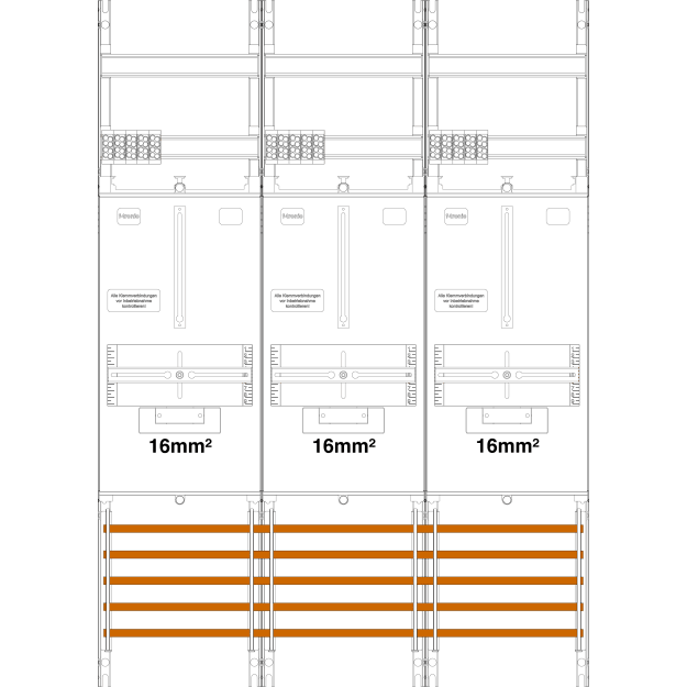 F-Tronic 7141310 Zählerfeld Z31B-16 3-feldrig H=1050mm 3-3.HZ 16mm² Z31B-16