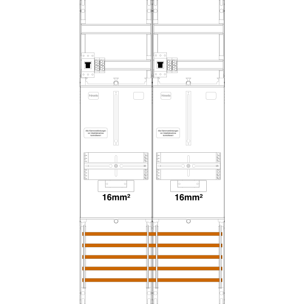F-Tronic 7141359 Zählerfeld Z21B-16-HSP 2-feldrig H=1050mm 2-3.HZ 16mm² 2 HSP