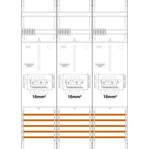 F-Tronic 7141460 Zählerfeld Z31B-16-ZSK 3-feldrig H=1050mm 3-3.HZ 16mm² 3 ZSK-Set Z31B-16-ZSK