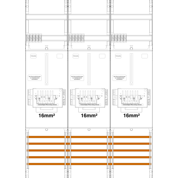 F-Tronic 7141460 Zählerfeld Z31B-16-ZSK 3-feldrig H=1050mm 3-3.HZ 16mm² 3 ZSK-Set