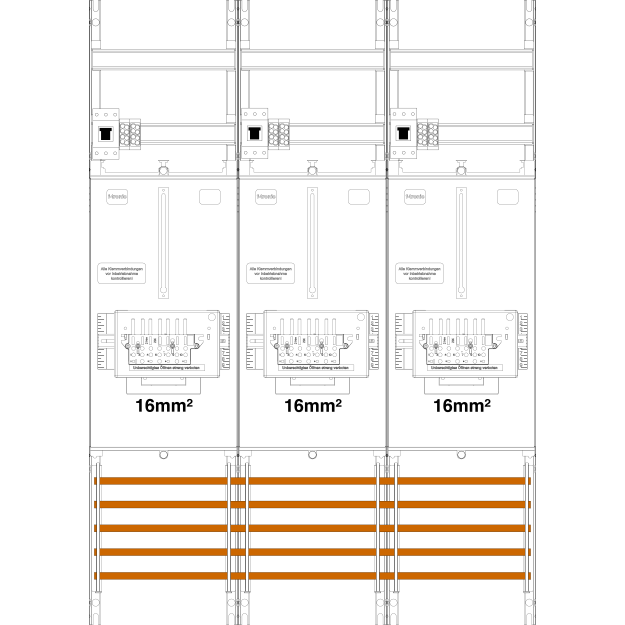 F-Tronic 7141510 Zählerfeld Z31B-16-ZSK-HSP 3-feldrig H=1050mm 3-3.HZ 16mm² 3 ZSK-Set 3 HSP