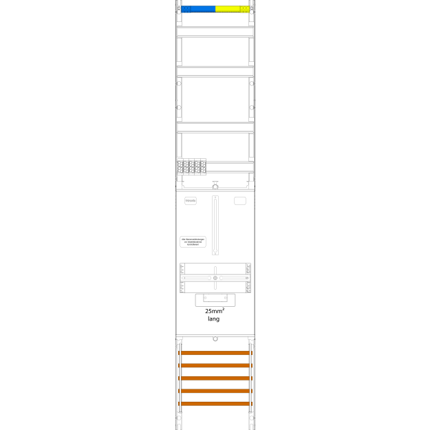 F-Tronic 7143325 Zählerfeld VZ6-25L 1-feldrig H=1350mm 1-3.HZ 25mm² lange Kabel Verteiler 2r