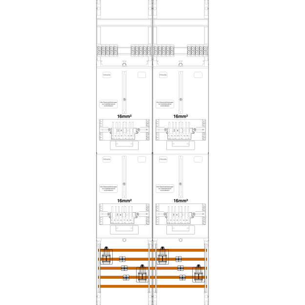 F-Tronic 7145108 Zählerfeld Z216LUX-16 H=1350mm 2-feldrig 4-3.HZ 16mm² inklusive Verdrahtungspaket
