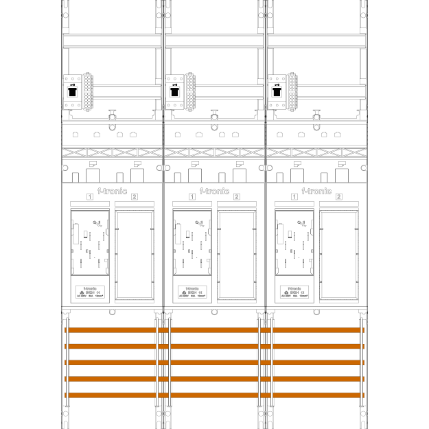 F-Tronic 7141103 Zählerfeld ER36-HSS 3-feldrig H=1050mm 3-eHZ 3 HSS 3 Reserveplatz