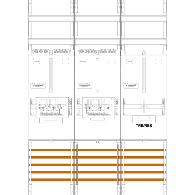 F-Tronic 7141454 Zählerfeld Z21BR1B-ZSK 3-feldrig H=1050mm 2-3.HZ 2 ZSK-Set 1 TRE Z21BR1B-ZSK