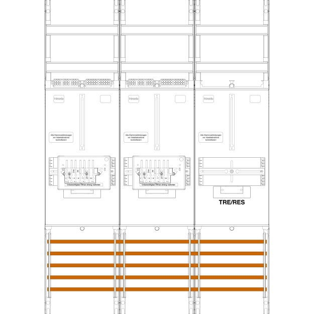 F-Tronic 7141454 Zählerfeld Z21BR1B-ZSK 3-feldrig H=1050mm 2-3.HZ 2 ZSK-Set 1 TRE