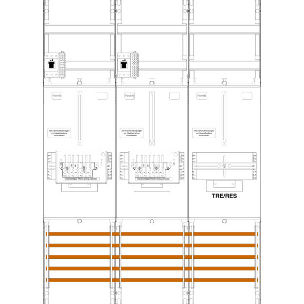 F-Tronic 7141554 Zählerfeld Z21BR1B-ZSK-HSS 3-feldrig H=1050mm 2-3.HZ 2 ZSK-Set 2 HSS 1 TRE Z21BR1B-ZSK-HSS
