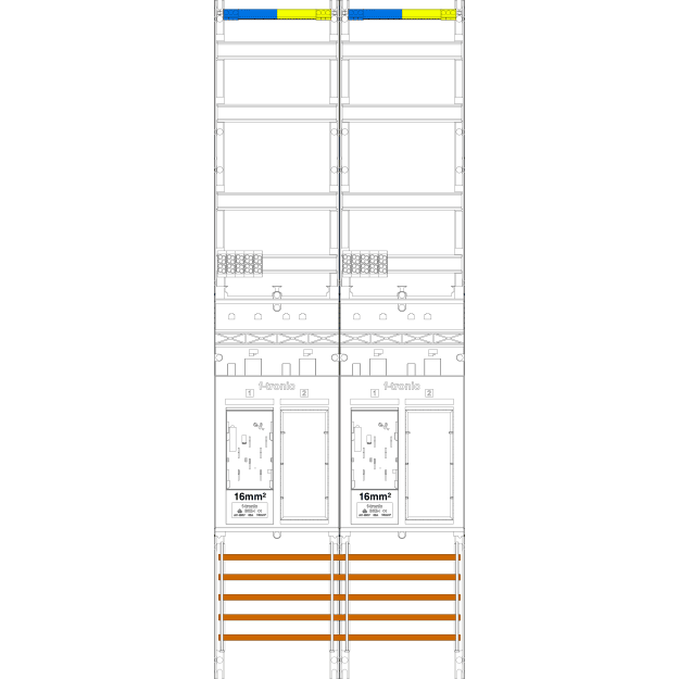F-Tronic 7143006 Zählerfeld ER29-16 2-feldrig H=1350mm 2-eHZ 16mm² 2 Res. ER29-16