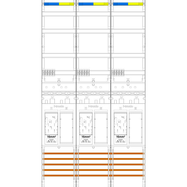 F-Tronic 7143007 Zählerfeld E343-16 3-feldrig H=1350mm 3-eHZ 16mm² 3 Reserveplatz