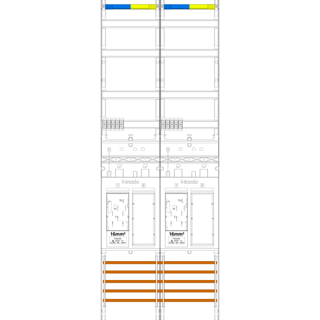 F-Tronic 7143156 Zählerfeld E243DS-16 2-feldrig H=1350mm 2-eHZ 16mm² mit DS 2 Reserveplatz