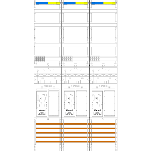 F-Tronic 7143157 Zählerfeld ER39DS-16,3-feldrig H=1350mm 3-eHZ 16mm² mit DS 3 Res. ER39DS-16