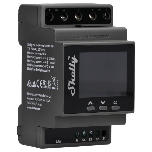 Shelly Rollladenmodul auf DIN-Schiene 110-240V AC WiFi LAN PRO DUAL COVER PM – DIN‑Schiene • Leistungsmessung • Rollladen/Jalousie WLAN