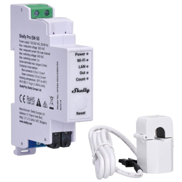 Shelly Stromzähler 110-240V AC Verbrauchsmessung Energiezähler WLAN LAN PRO EM-50 – Wi-Fi • Leistungsmessung WLAN