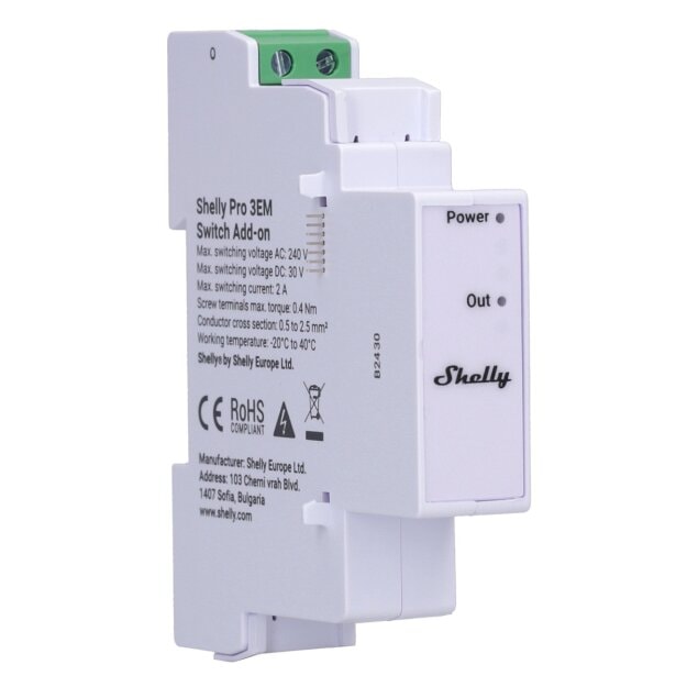 Shelly Pro 3EM Switch Add-on - Zusatzmodul für Shelly Pro 3EM DIN-Schienenmontage WLAN – Wi-Fi