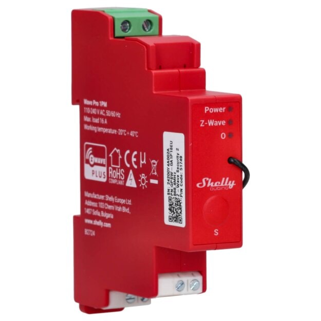 Shelly Schaltermodul auf DIN-Schiene Verbrauchsmessung Z-Wave WAVE PRO 1PM – Z‑Wave • DIN‑Schiene • Leistungsmessung • Relais